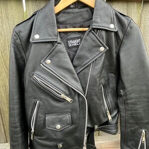 Straight To Hell Black Leather Moto Jacket Size L